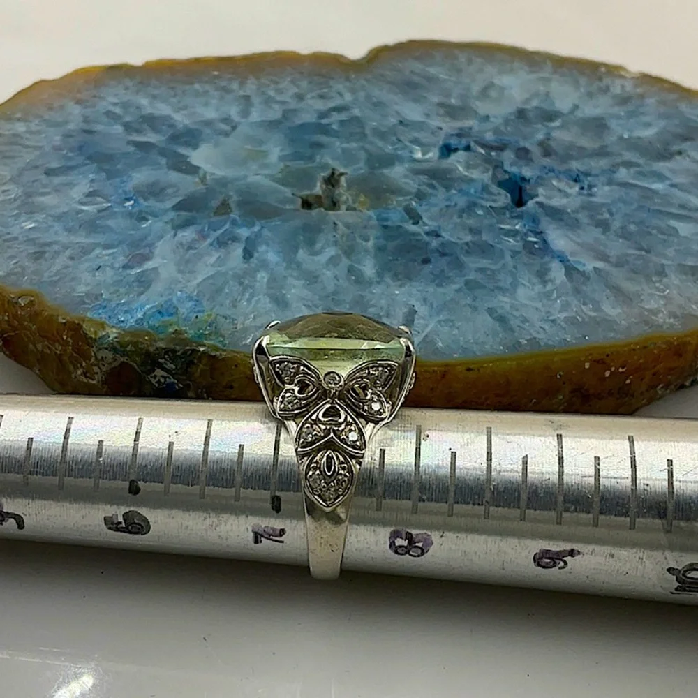 Vtg. Sterling Silver Green Amethyst Ring Size 7 1/2 (Size 7.5) - Picture 9 of 11